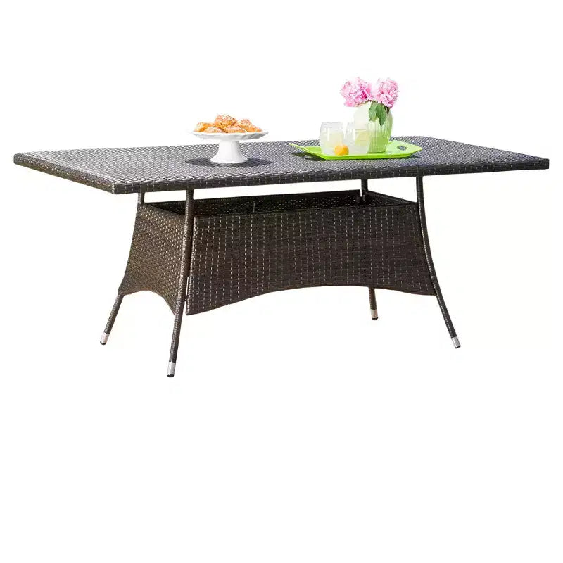 Corsica Rectangle Wicker Dining Table: Weather-Resistant Iron Frame, Seats 6 - Christopher Knight Home