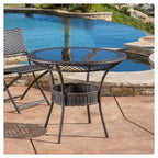Tavolo rotondo Figi 34" in vimini e vetro: Robusto, resistente alle intemperie, cestino portaoggetti, per cene in patio - Christopher Knight Home