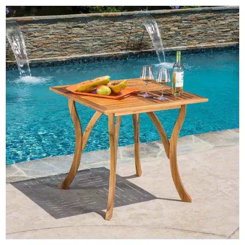 Tavolo quadrato da 31,5" in legno di acacia Hermosa - Finitura teak - Christopher Knight Home: Resistente agli agenti atmosferici, 4 posti a sedere