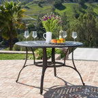 Tavolo da pranzo rotondo Alfresco in alluminio pressofuso - Bronzo Christopher Knight Home: resistente alle intemperie, 4 posti con foro per ombrellone