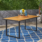 Tavolo da pranzo rettangolare Kyston in acacia e ferro - Nero/Teak - Christopher Knight Home: Resistente alle intemperie, 6 posti a sedere