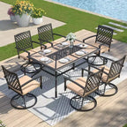 7pc Metal Patio Dining Set with Rectangular Table & 6 Swivel Chairs - Captiva Designs