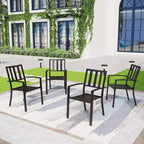 Tavolo da pranzo quadrato a righe da 37" in metallo per interni/esterni con 5 pezzi e sedie con braccioli e foro per ombrellone da 1,57" - Captiva Designs