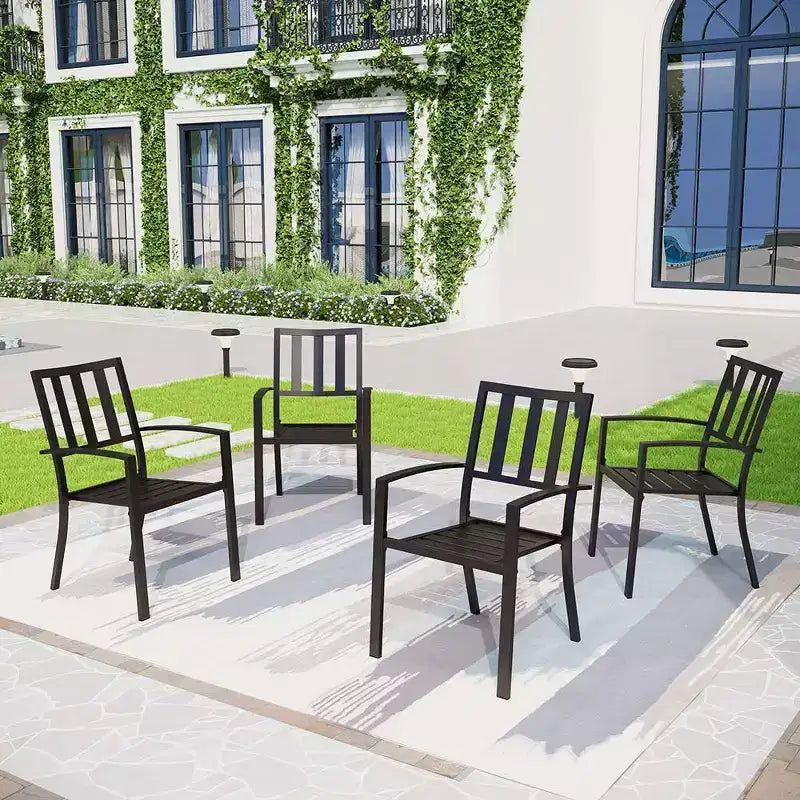 Tavolo da pranzo quadrato a righe da 37" in metallo per interni/esterni con 5 pezzi e sedie con braccioli e foro per ombrellone da 1,57" - Captiva Designs