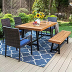 Set da pranzo da 6 pezzi per patio: tavolo in legno di acacia, panca, 4 poltrone in rattan - Captiva Designs