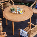 Sonoma Lane Channing Teak Round Outdoor Dining Table Light Brown – Weather-Resistant, 2. Umbrella Hole
