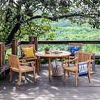 Tavolo da pranzo rotondo da esterno Sonoma Lane Channing in teak marrone chiaro – Resistente alle intemperie, 2. Foro per ombrellone