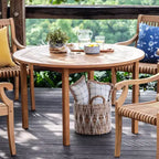 Tavolo da pranzo rotondo da esterno Sonoma Lane Channing in teak marrone chiaro – Resistente alle intemperie, 2. Foro per ombrellone