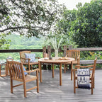 Tavolo da pranzo rotondo da esterno Sonoma Lane Channing in teak marrone chiaro – Resistente alle intemperie, 2. Foro per ombrellone