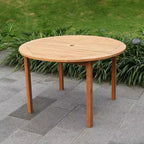 Tavolo da pranzo rotondo da esterno Sonoma Lane Channing in teak marrone chiaro – Resistente alle intemperie, 2. Foro per ombrellone