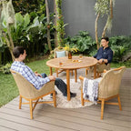 Tavolo da pranzo rotondo da esterno Sonoma Lane Channing in teak marrone chiaro – Resistente alle intemperie, 2. Foro per ombrellone