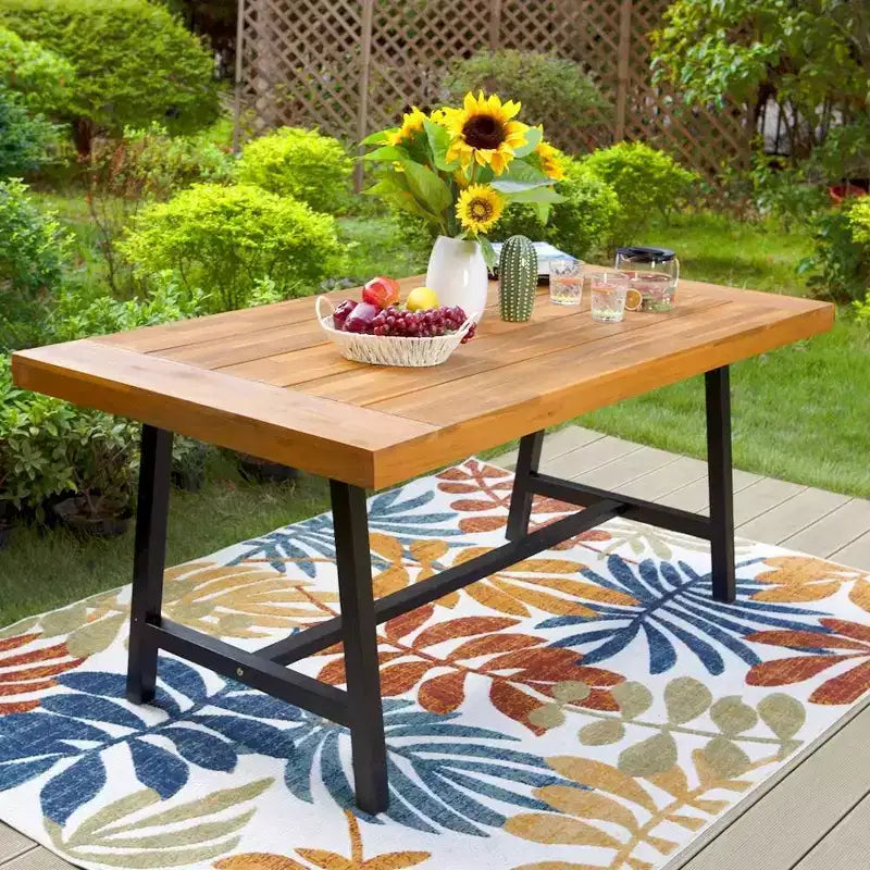 Set da pranzo da 6 pezzi per patio con tavolo e panca in acacia e 4 sedie in rattan PE - Captiva Designs