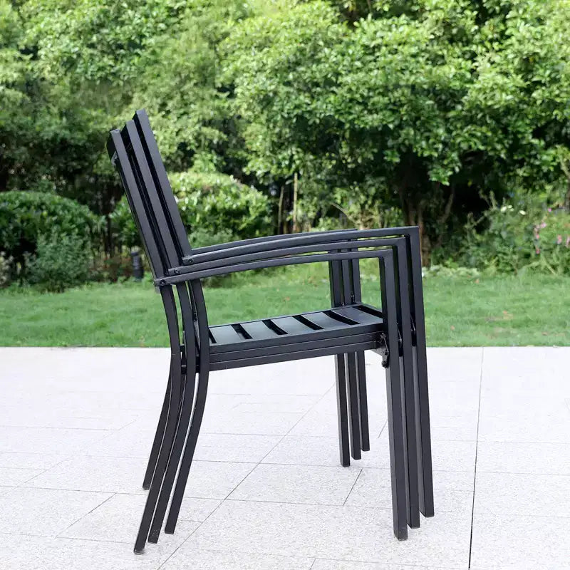 Tavolo Rettangolare da Esterno 7 Pezzi e 6 Sedie con Design a Strisce - Nero - Captiva Designs: Set da Pranzo per Patio, Resistente alle Intemperie