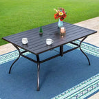 Tavolo Rettangolare da Esterno 7 Pezzi e 6 Sedie con Design a Strisce - Nero - Captiva Designs: Set da Pranzo per Patio, Resistente alle Intemperie
