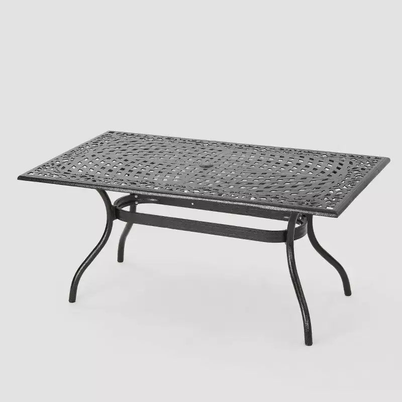 Phoenix Rectangle Cast Aluminum Table - Hammered Bronze - Christopher Knight Home: Weather-Resistant, 6-Seater