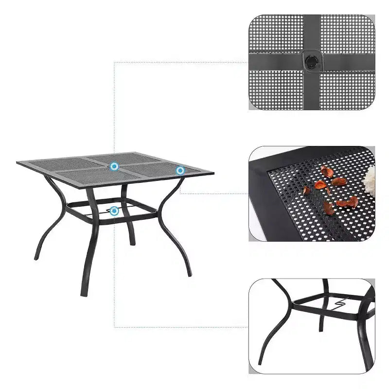 Tavolo da pranzo quadrato da 37"x37" - Nero - Captiva Designs: Acciaio resistente alle intemperie, 4 posti, Mobili da esterno