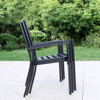 Tavolo Rettangolare da Esterno 7 Pezzi e 6 Sedie con Design a Griglia - Nero - Captiva Designs: Struttura in Ferro, Resistente ai Raggi UV