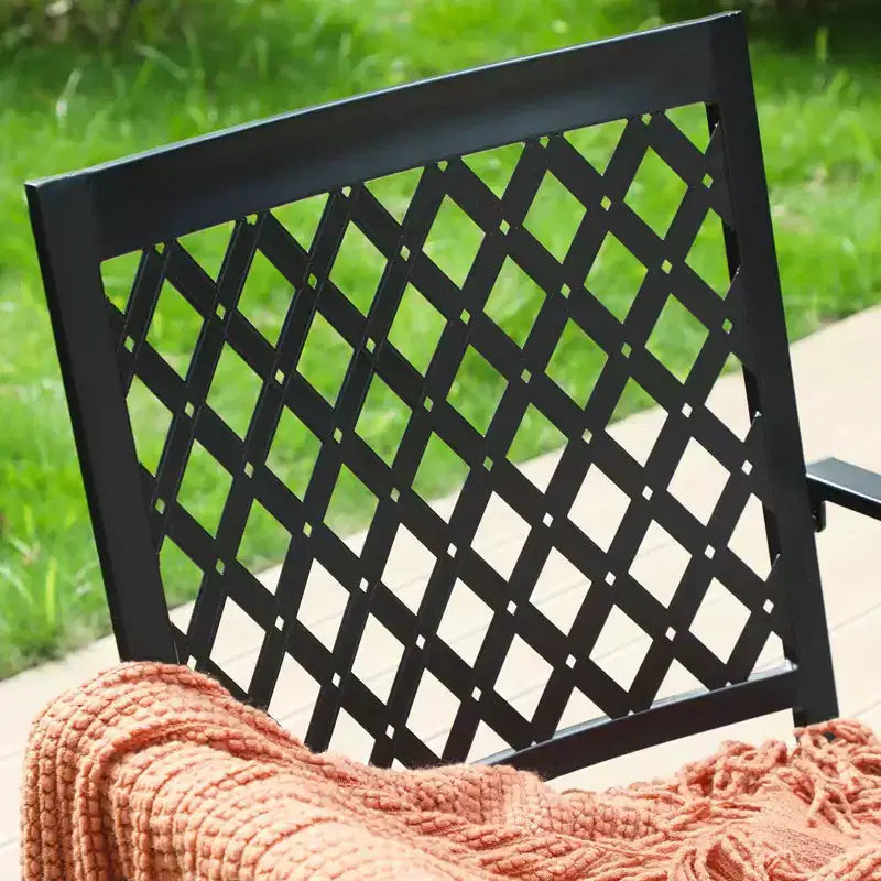 Tavolo Rettangolare da Esterno 7 Pezzi e 6 Sedie con Design a Griglia - Nero - Captiva Designs: Struttura in Ferro, Resistente ai Raggi UV