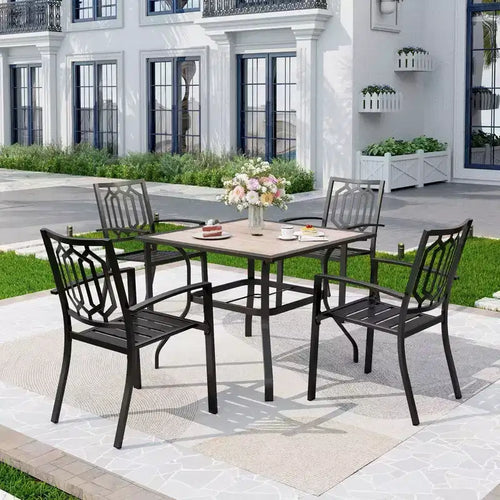 5pc Patio Table & Metal Chairs with Square Design - Captiva Designs