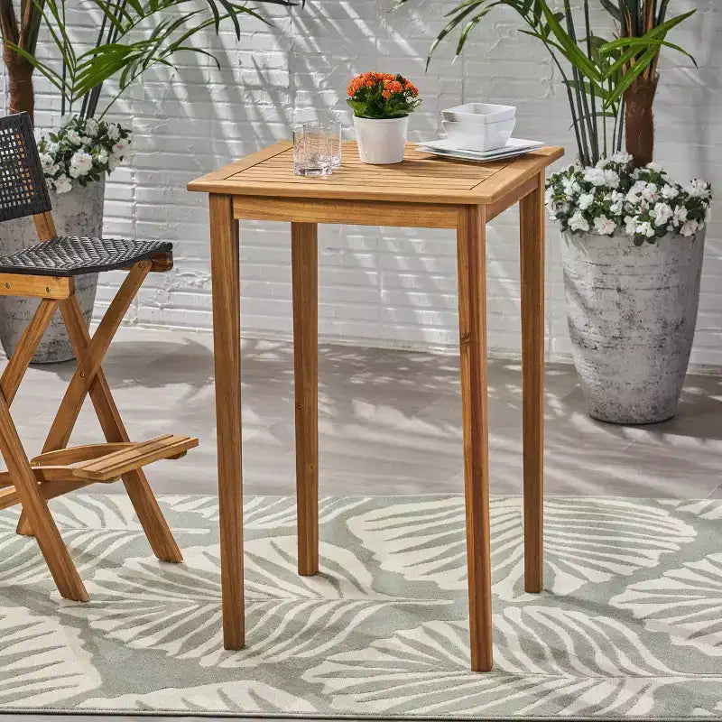 Tavolo da bar quadrato in legno di acacia Polaris Teak - Christopher Knight Home: Mobili da esterno per patio, Resistente alle intemperie