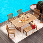 Tavolo da pranzo rettangolare allungabile Sonoma Lane Amherst Teak da esterni – Resistente alle intemperie, foro per ombrellone, 6 posti a sedere