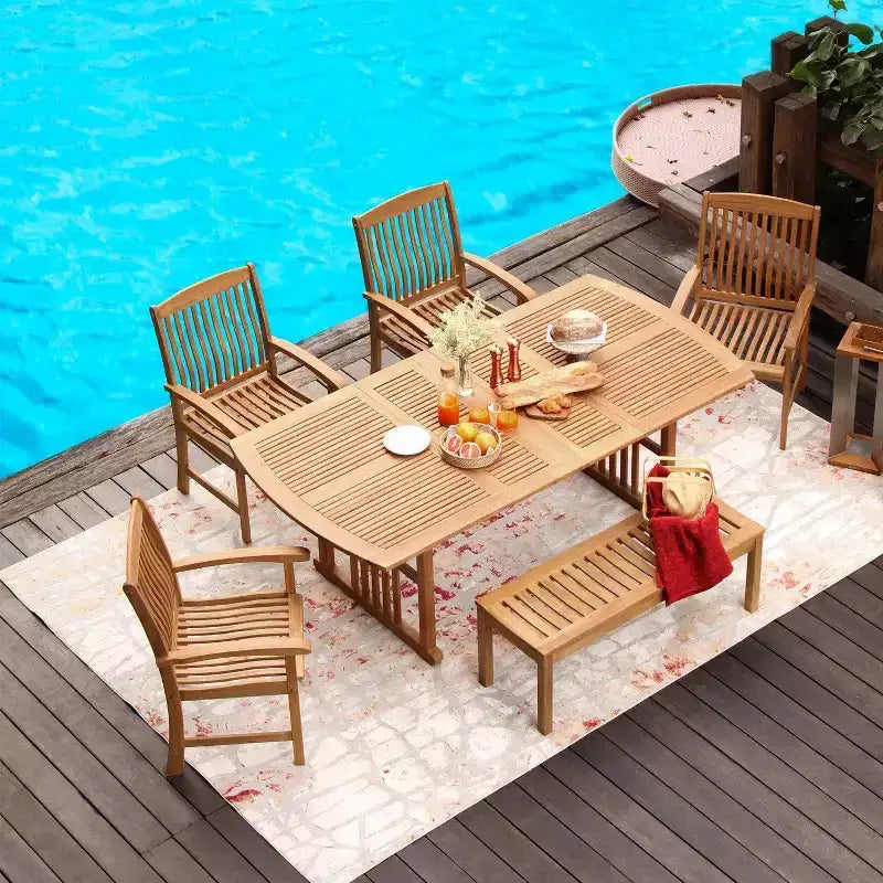 Tavolo da pranzo rettangolare allungabile Sonoma Lane Amherst Teak da esterni – Resistente alle intemperie, foro per ombrellone, 6 posti a sedere
