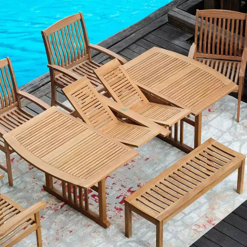 Tavolo da pranzo rettangolare allungabile Sonoma Lane Amherst Teak da esterni – Resistente alle intemperie, foro per ombrellone, 6 posti a sedere