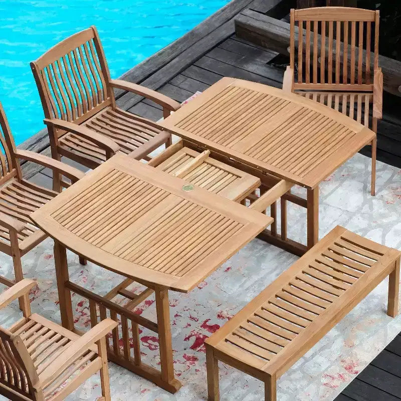 Tavolo da pranzo rettangolare allungabile Sonoma Lane Amherst Teak da esterni – Resistente alle intemperie, foro per ombrellone, 6 posti a sedere