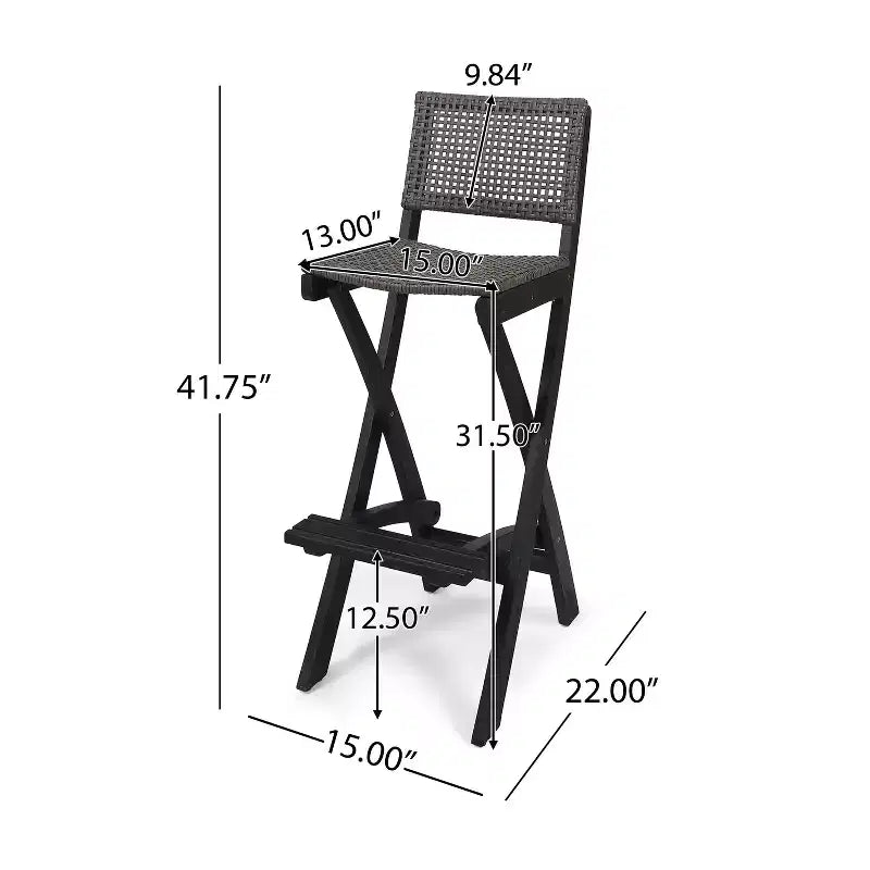 Set da bar rettangolare a 3 pezzi in legno e vimini Polaris da 45" grigio scuro - Christopher Knight Home: Struttura in acacia, resistente alle intemperie