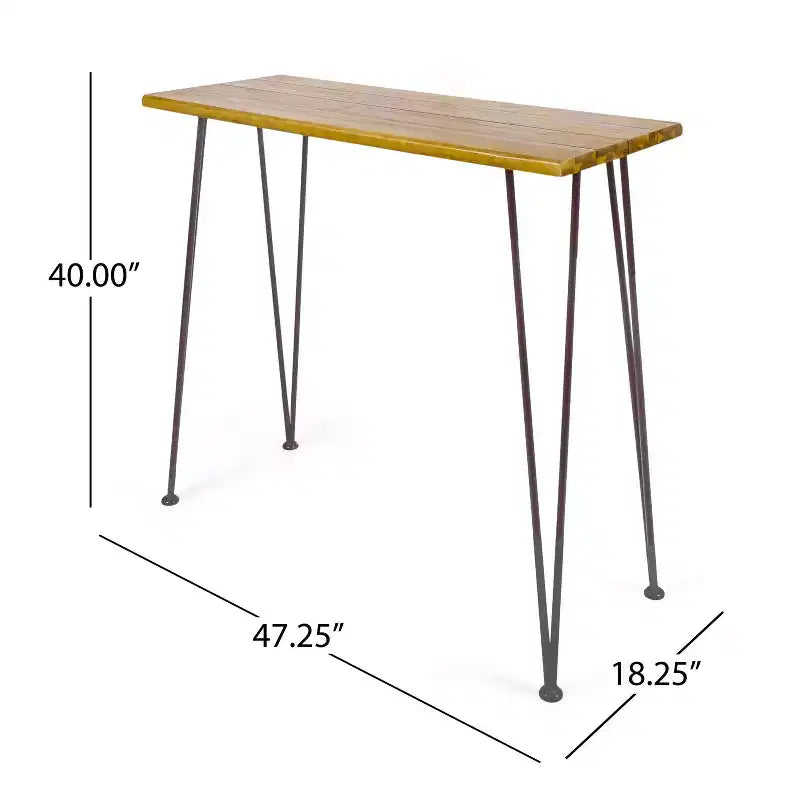 Denali Tavolo Bar Rettangolare Industriale in Legno di Acacia Teak: Gambe a Forcina in Ferro Battuto, Resistente alle Intemperie - Christopher Knight Home