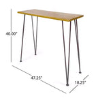 Denali Tavolo Bar Rettangolare Industriale in Legno di Acacia Teak: Gambe a Forcina in Ferro Battuto, Resistente alle Intemperie - Christopher Knight Home