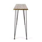 Denali Tavolo Bar Rettangolare Industriale in Legno di Acacia Teak: Gambe a Forcina in Ferro Battuto, Resistente alle Intemperie - Christopher Knight Home