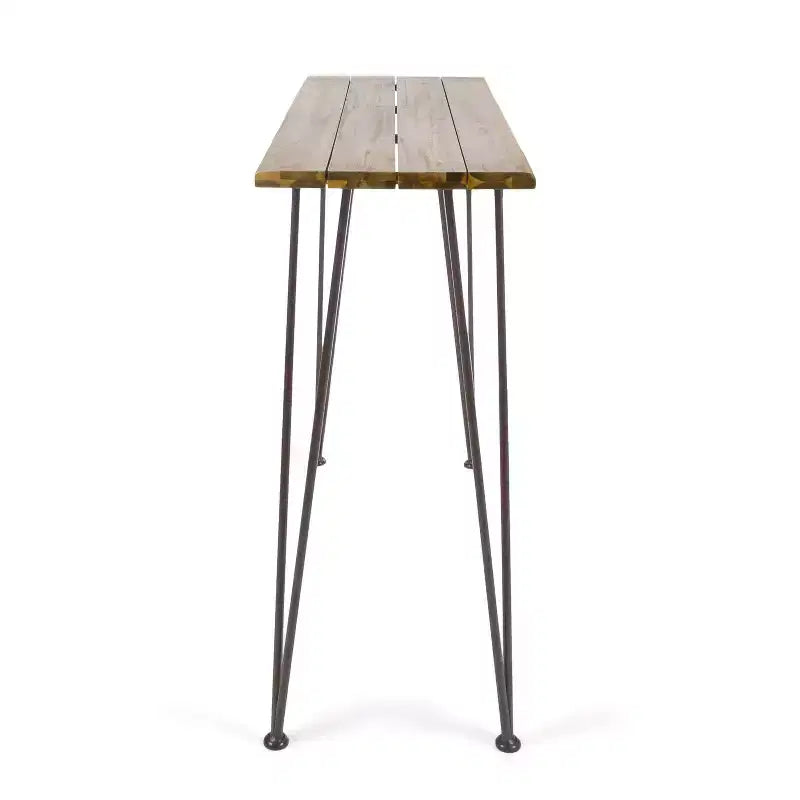 Denali Tavolo Bar Rettangolare Industriale in Legno di Acacia Teak: Gambe a Forcina in Ferro Battuto, Resistente alle Intemperie - Christopher Knight Home