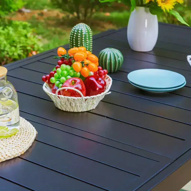Set da pranzo da patio 9 pezzi con tavolo in acciaio allungabile e sedie a bracciolo girevoli a 360° - Captiva Designs: Set di mobili da esterno