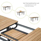 Greemotion 61,4"-93,9" Mackay Teak e Metallo Tavolo da Pranzo Rettangolare da Esterno con Prolunga a Farfalla Autoconservante: 8 Posti a Sedere