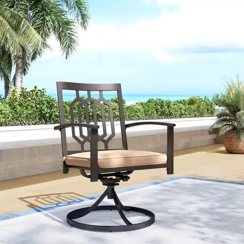 Set da pranzo da esterno 7 pz con tavolo rettangolare con foro per ombrellone da 4 cm e sedie a bracciolo girevoli imbottite - Captiva Design