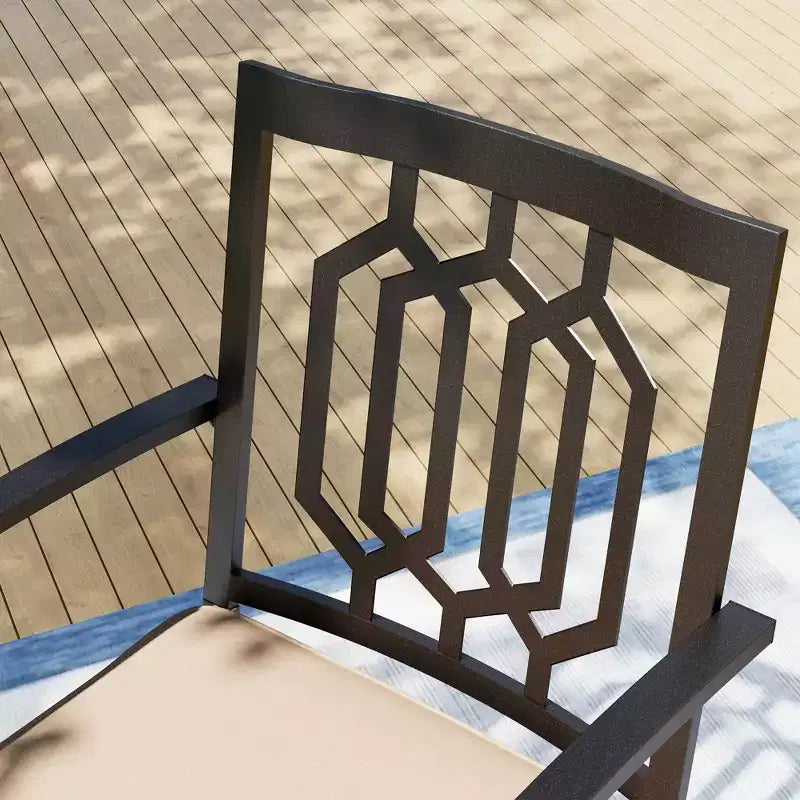 Set da pranzo da esterno 7 pz con tavolo rettangolare con foro per ombrellone da 4 cm e sedie a bracciolo girevoli imbottite - Captiva Design
