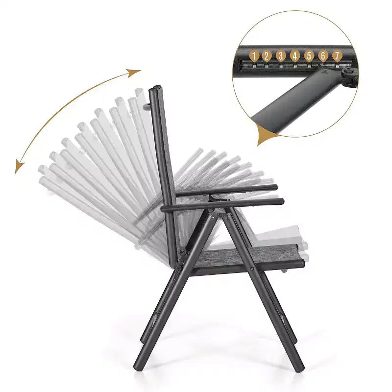 Set da pranzo da esterni 7 pezzi con sedie regolabili in 7 posizioni e tavolo con struttura in metallo e foro per ombrellone - Captiva Designs