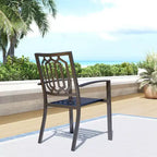 Set da pranzo da esterni 7 pezzi con tavolo rettangolare in acciaio da 150x89 cm con foro per ombrellone da 4 cm e 6 sedie in acciaio con braccioli Nere - Captiva Designs
