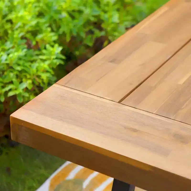 Tavolo da Pranzo Rettangolare da Esterno in Legno di Acacia con Struttura in Acciaio - Captiva Designs: Resistente alle Intemperie, Posti a Sedere per 6 Persone