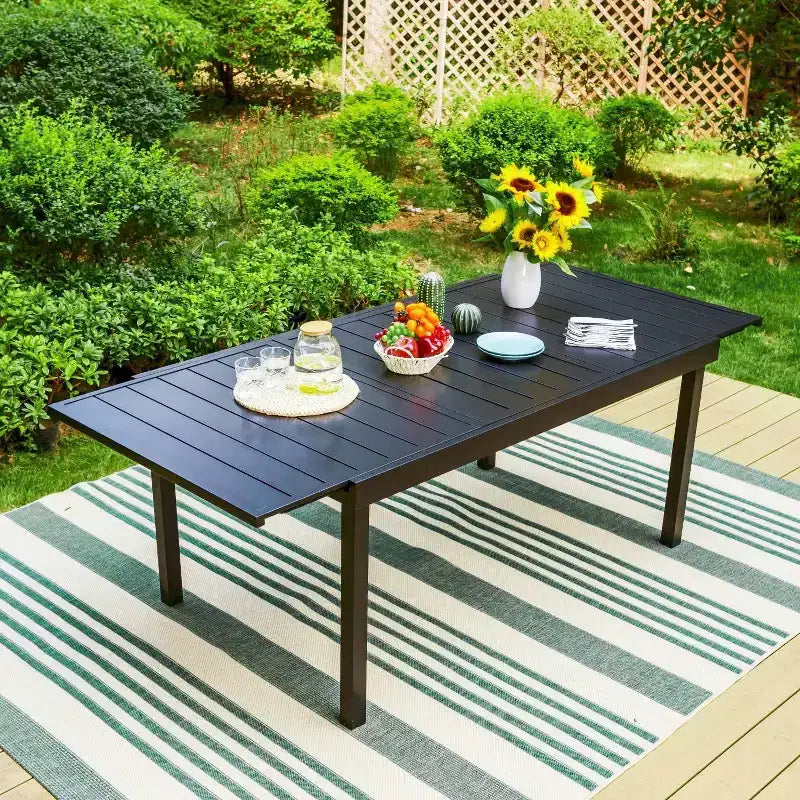 Set da patio da 7 pezzi con tavolo allungabile e sedie impilabili in alluminio leggero - Captiva Designs: Set di mobili da esterno per 6 persone