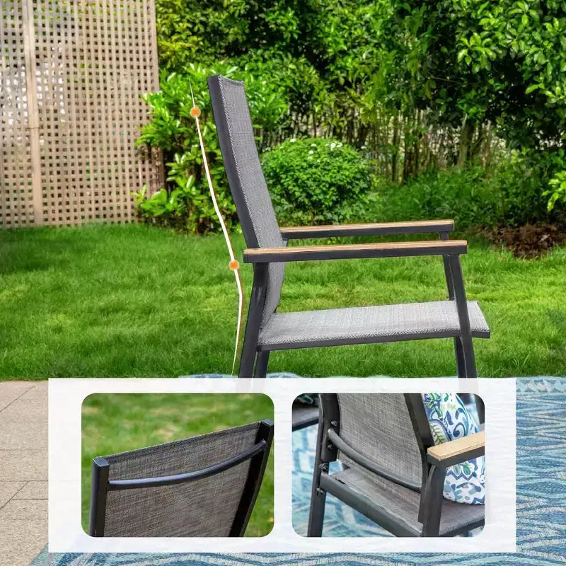 Set da patio da 7 pezzi con tavolo allungabile e sedie impilabili in alluminio leggero - Captiva Designs: Set di mobili da esterno per 6 persone
