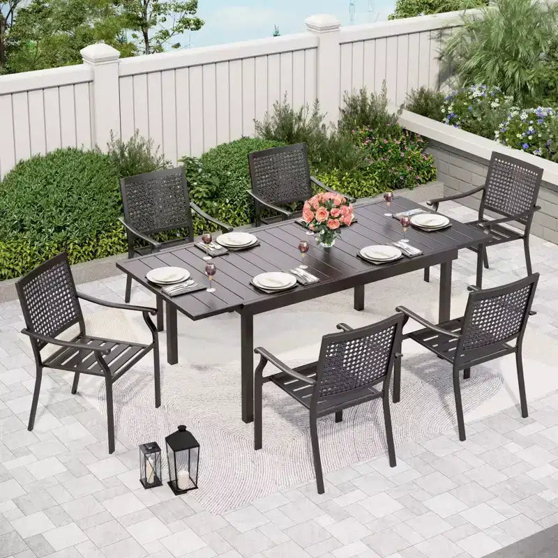 Tavolo da Pranzo Estensibile Rettangolare da Esterno in Acciaio - Captiva Designs: Telaio Antiruggine, Posti a Sedere 6-8, Allunga Autoportante