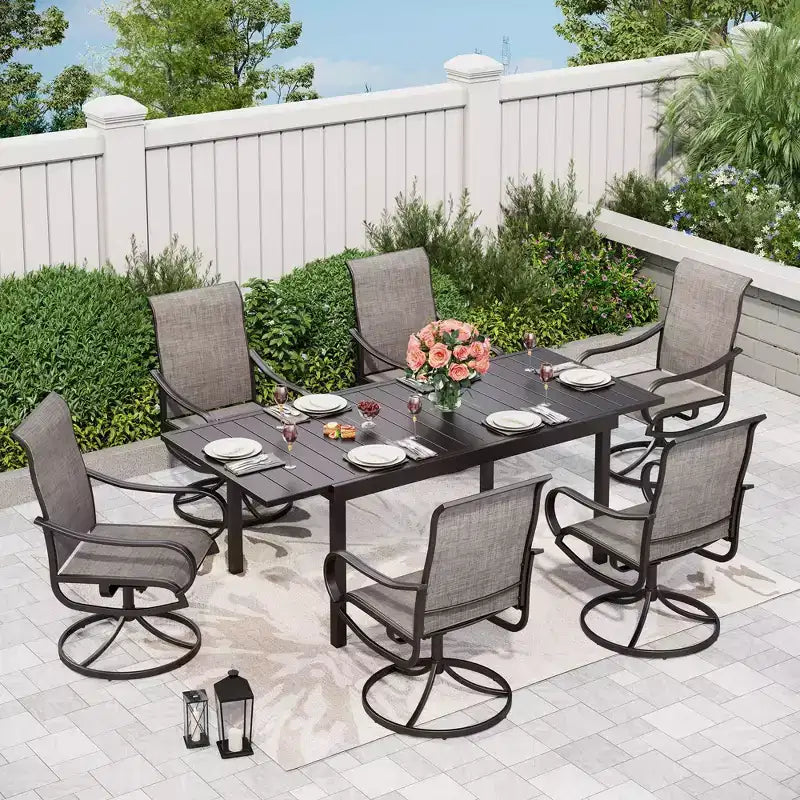 Tavolo da Pranzo Estensibile Rettangolare da Esterno in Acciaio - Captiva Designs: Telaio Antiruggine, Posti a Sedere 6-8, Allunga Autoportante