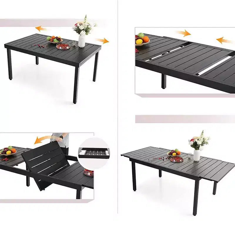 Tavolo da Pranzo Estensibile Rettangolare da Esterno in Acciaio - Captiva Designs: Telaio Antiruggine, Posti a Sedere 6-8, Allunga Autoportante