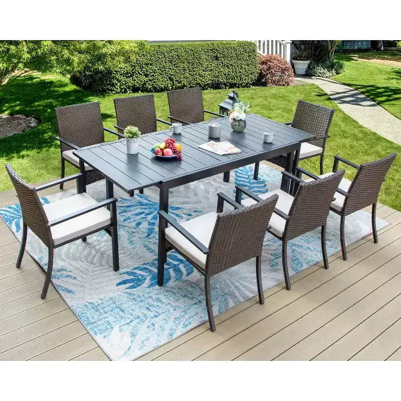 Tavolo da Pranzo Estensibile Rettangolare da Esterno in Acciaio - Captiva Designs: Telaio Antiruggine, Posti a Sedere 6-8, Allunga Autoportante