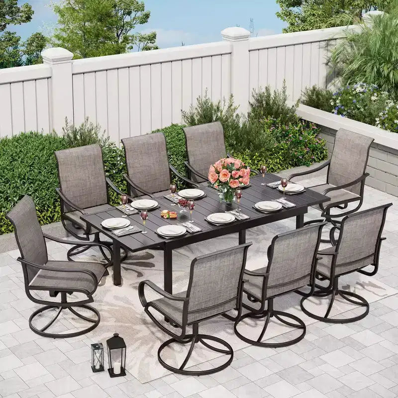 Tavolo da Pranzo Estensibile Rettangolare da Esterno in Acciaio - Captiva Designs: Telaio Antiruggine, Posti a Sedere 6-8, Allunga Autoportante