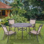 Tavolo rotondo da pranzo per patio da 48 pollici in alluminio, foro per ombrellone, resistente alla ruggine, design per tutte le stagioni - Nero - WELLFOR: alluminio pressofuso, non allungabile