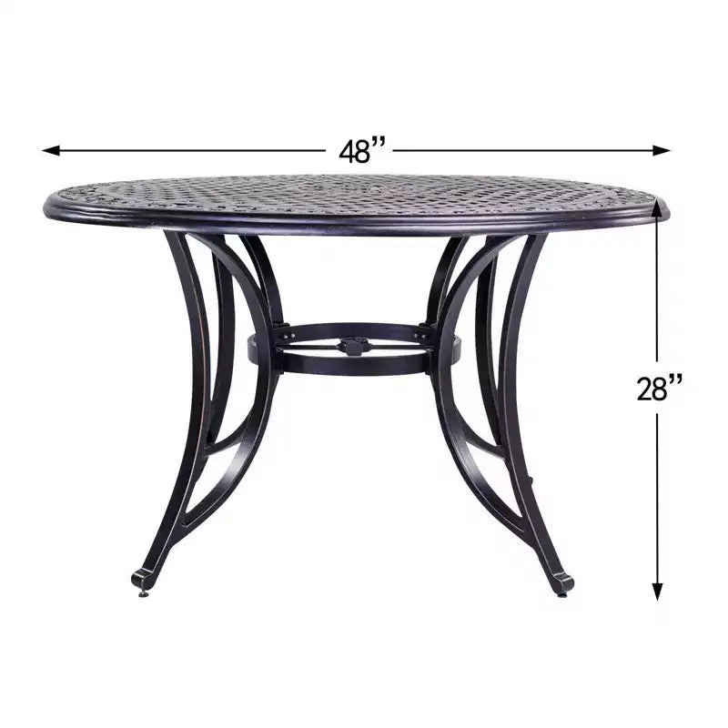 Tavolo rotondo da pranzo per patio da 48 pollici in alluminio, foro per ombrellone, resistente alla ruggine, design per tutte le stagioni - Nero - WELLFOR: alluminio pressofuso, non allungabile