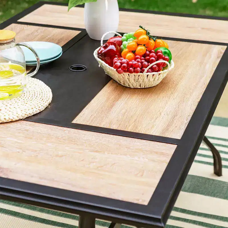 Set da pranzo da esterno 7 pezzi: struttura in acciaio resistente alle intemperie e legno effetto legno - Captiva Designs